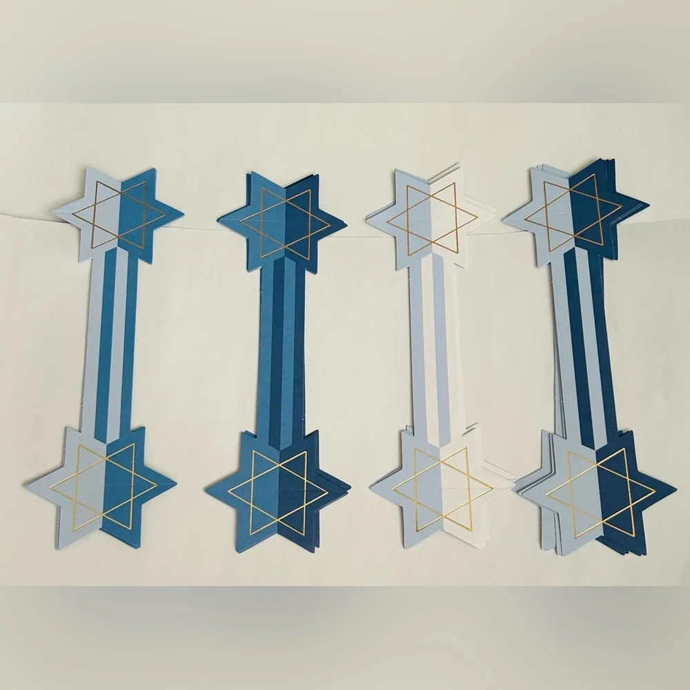 New 64 Blue Paper Napkin Rings Jewish Stars My Mind’s Eye made in Malaysia